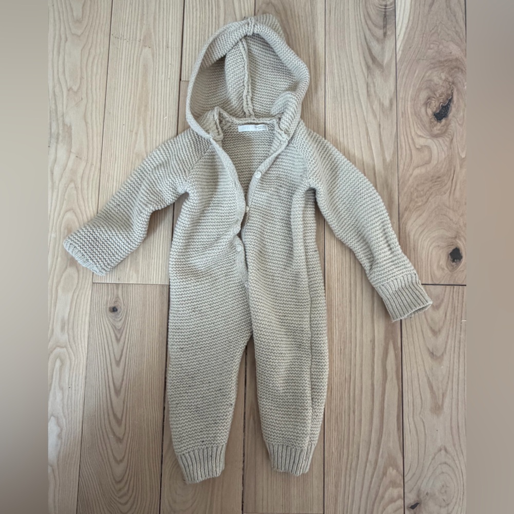 Zara Beige Knit Hooded Baby Footie